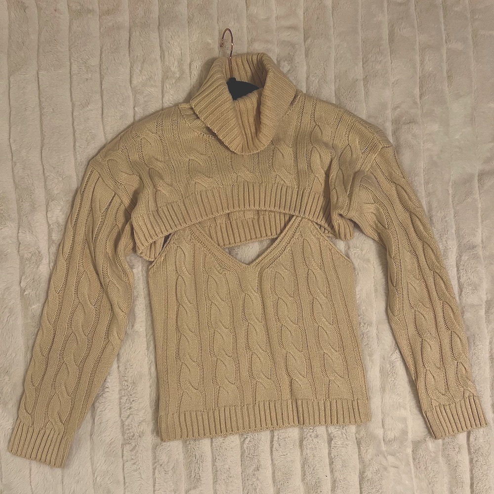 And Now This Macys knit 2 piece turtleneck super cropped sweater tank top cream
